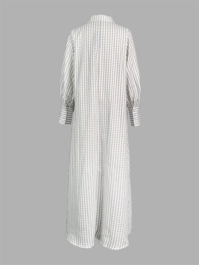 Long Sleeves Loose Buttoned Split-Side Striped Lapel Maxi Dresses Shirt Dress