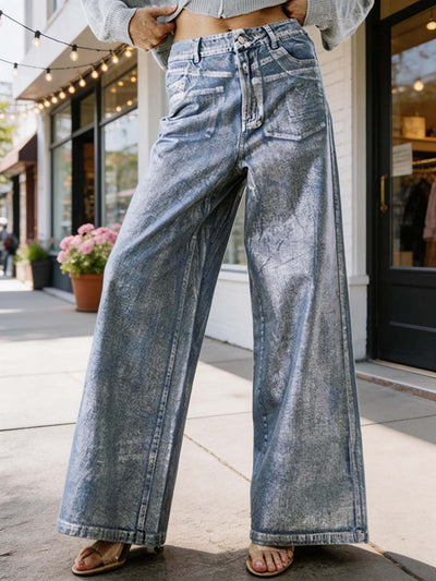 High Waisted Loose Printed Split-Joint Jean Pants Bottoms