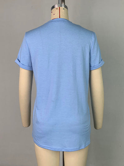 Short Sleeves Solid Color Round-Neck T-Shirts Tops