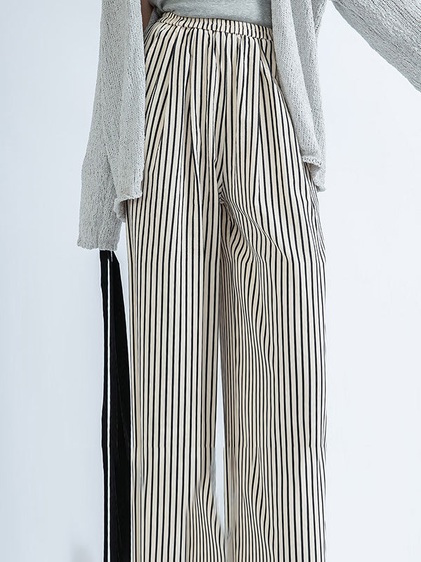High Waisted Loose Split-Joint Striped Pants Trousers