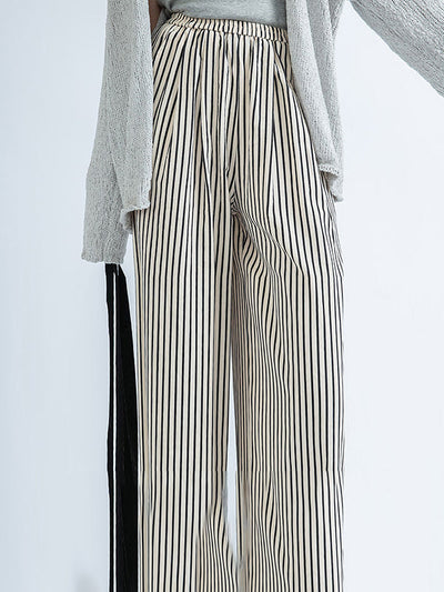 High Waisted Loose Split-Joint Striped Pants Trousers