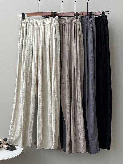 High Waisted Wide Leg Elasticity Pleated Solid Color Casual Pants Bottoms Trousers