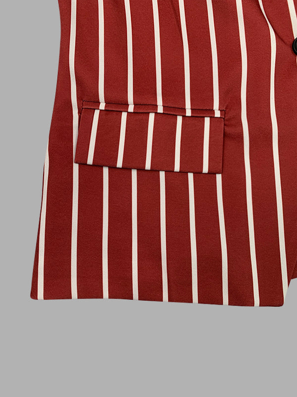 Long Sleeves Loose Striped Notched Collar Blazer Outerwear