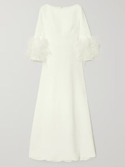 Elegant Simple Black And White Feather Long Sleeve Party Dress