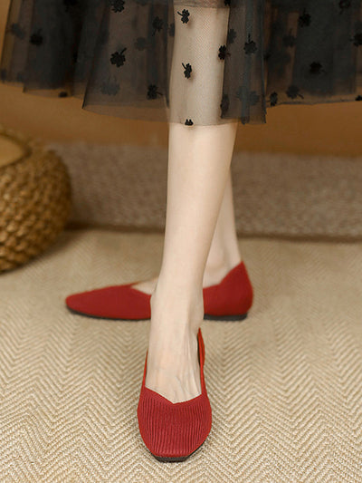 Solid Color Square-Toe Flats Shoes