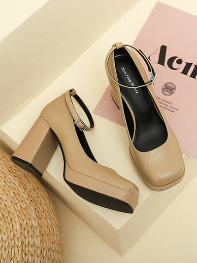 Lace-Up Shallow Cut Square-Toe Mary Janes Pumps