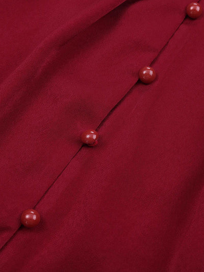 Loose Puff Sleeves Pleated Solid Color Split-Joint Stand Collar Blouses