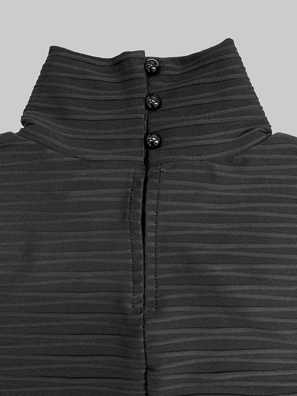 Long Sleeves Skinny Pleated Solid Color Split-Joint High Neck T-Shirts