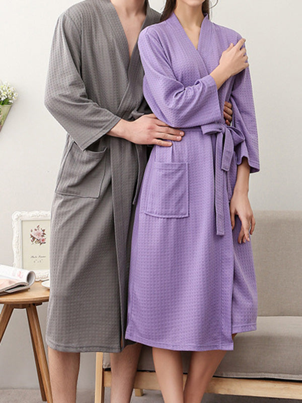 Comfortable Solid Bandage Thin Pajama Robe