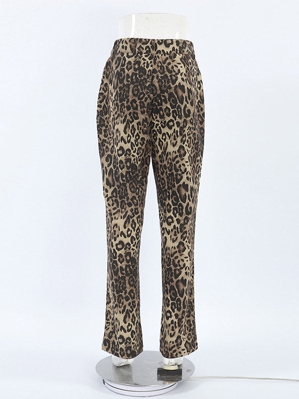 High Waisted Leopard Pockets Pants Trousers