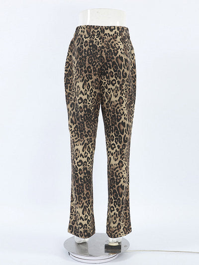High Waisted Leopard Pockets Pants Trousers