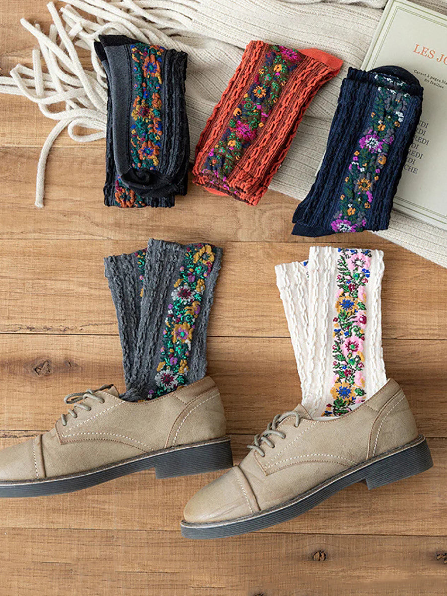 Retro Floral Jacquard Socks