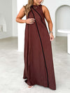 A-Line Loose Split-Joint Round-Neck Maxi Dresses