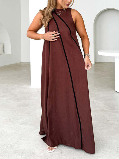 A-Line Loose Split-Joint Round-Neck Maxi Dresses