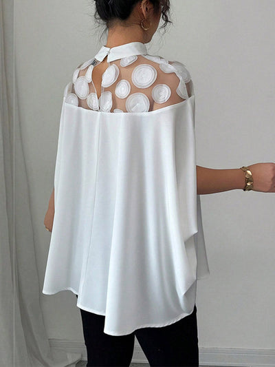 Cape Loose Geometric Pleated See-Through Solid Color Split-Joint Half Turtleneck Blouses&Shirts Tops