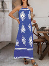 A-Line Loose Contrast Color Halter-Neck Maxi Dresses
