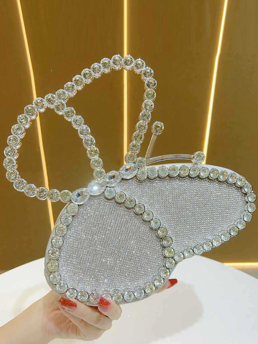 Irregularity Bow-Embellished Rhine Stones Shiny Zipper Evening Bags & Clutches Mini Bags