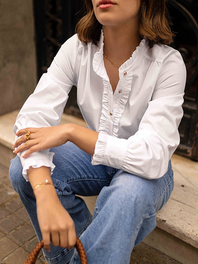 Long Sleeves Ruffled Split-Joint Round-Neck Blouses&Shirts Tops