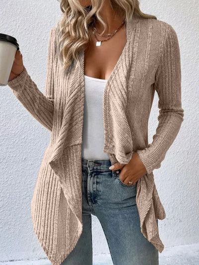 Long Sleeves Loose Solid Color Collarless Cardigan Tops