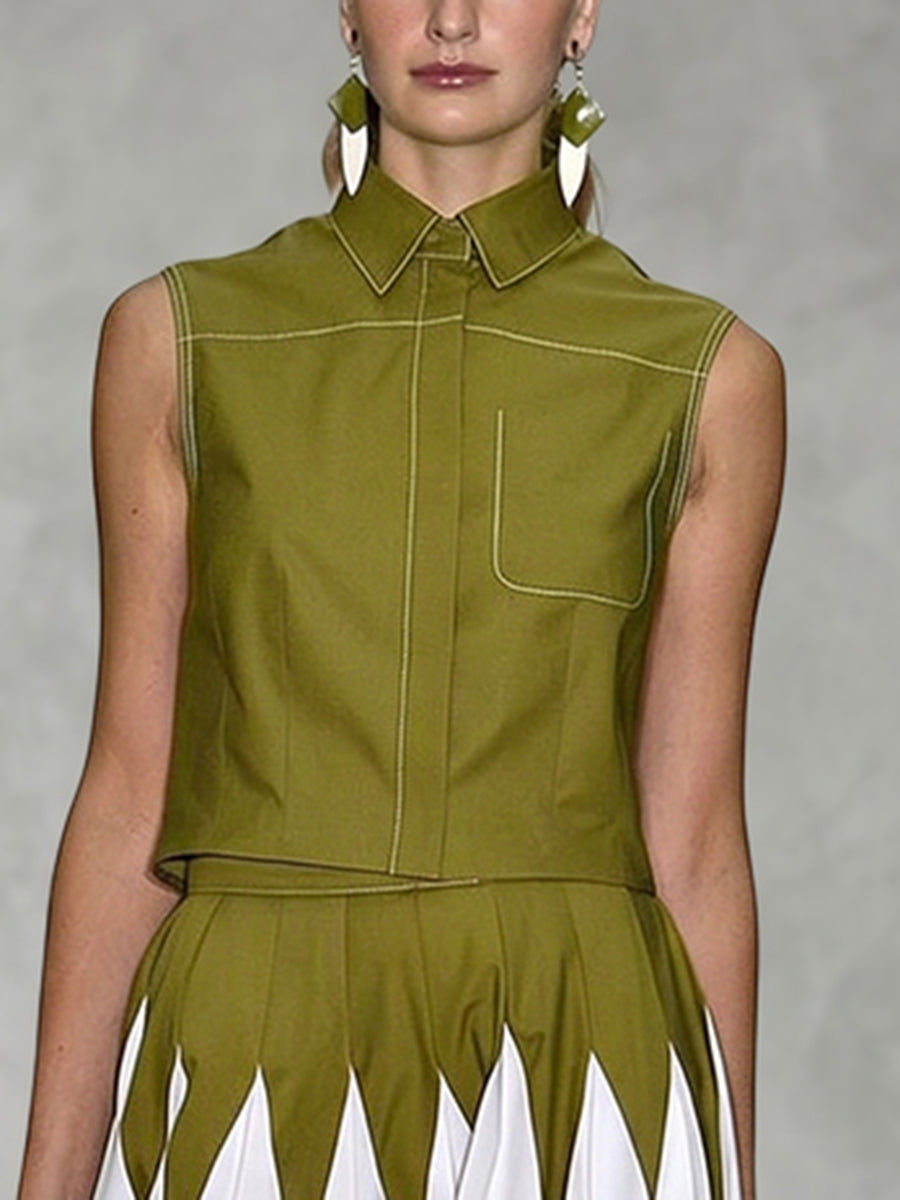 Sleeveless Solid Color Lapel Blouses&Shirts Tops