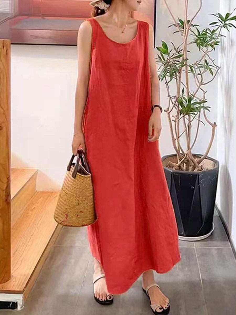 A-Line Loose Pockets Solid Color Split-Joint Square-Neck Maxi Dresses