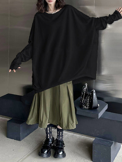 Batwing Sleeves Long Sleeves Solid Color Round-neck T-Shirts Tops