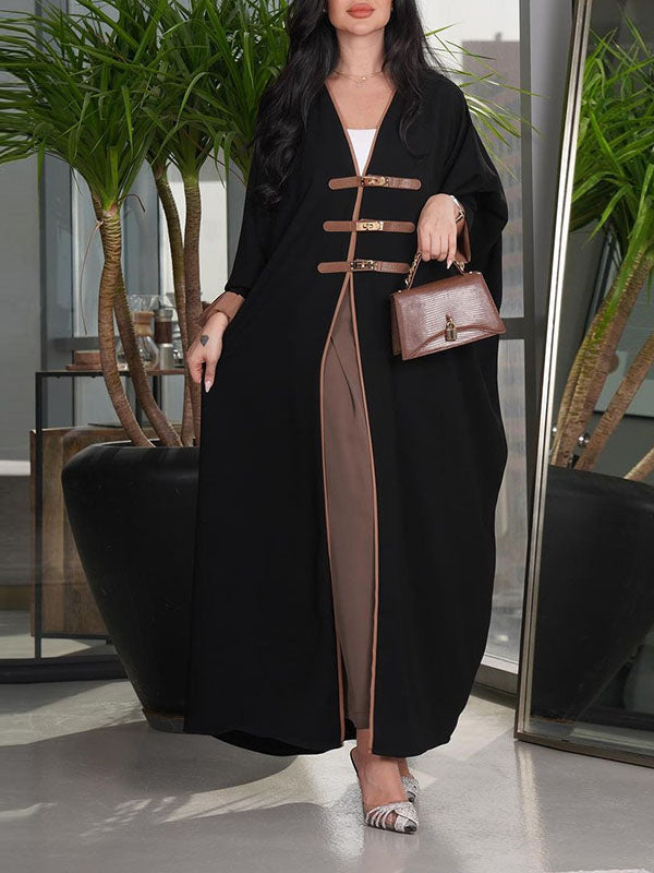 Loose Contrast Color Muslim Split-Joint V-neck Cover-Ups Tops Muslim Abaya