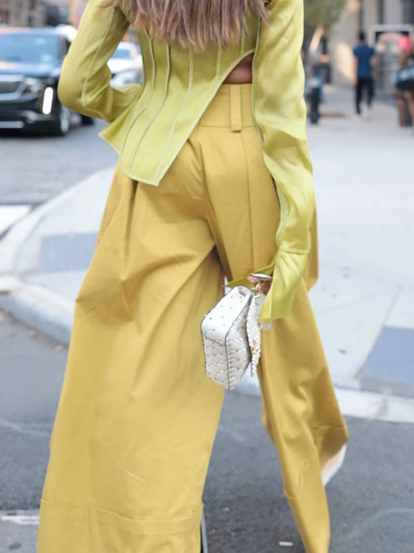 High Waisted Loose Pockets Solid Color Pants Trousers