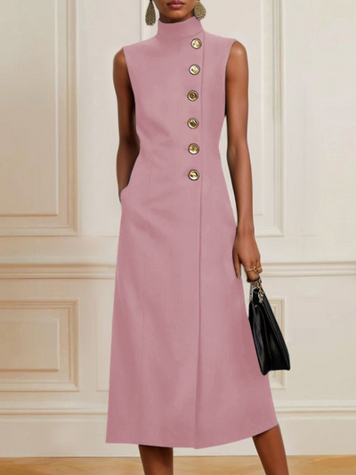 Loose Sleeveless Asymmetric Split-Joint High Neck Midi Dresses