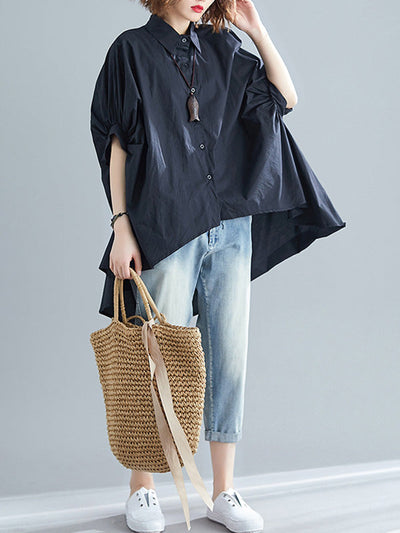 Irregular High-Low Oversize Batwing Sleeve Shirt