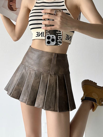 A-Line High Waisted Pleated Solid Color Skirts Bottoms