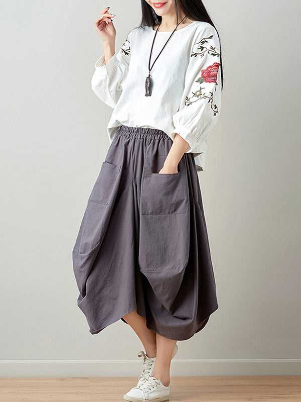 Artistic Retro Ramie Cotton 6 Colors Loose Irregular Elasticity Skirt