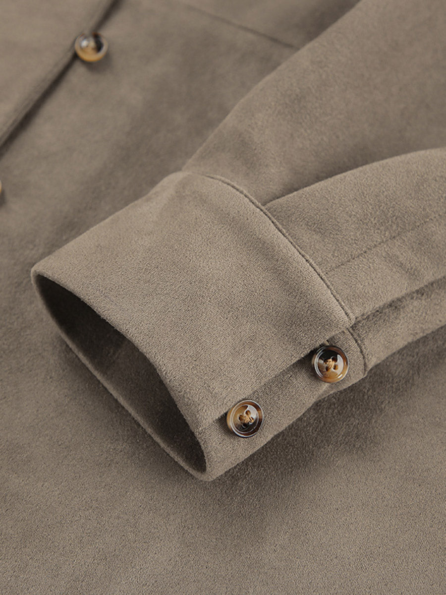 Long Sleeves Loose Buttoned Solid Color Split-Joint Lapel Blouses&Shirts Tops Outerwear