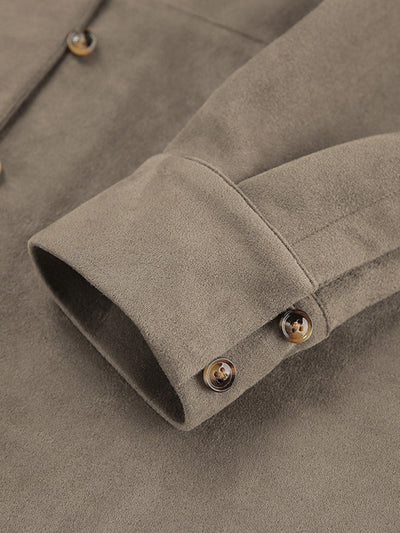 Long Sleeves Loose Buttoned Solid Color Split-Joint Lapel Blouses&Shirts Tops Outerwear