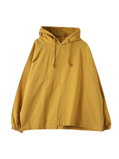 Artistic Retro Solid Color Split-Joint Hooded Long Sleeves Hoodies