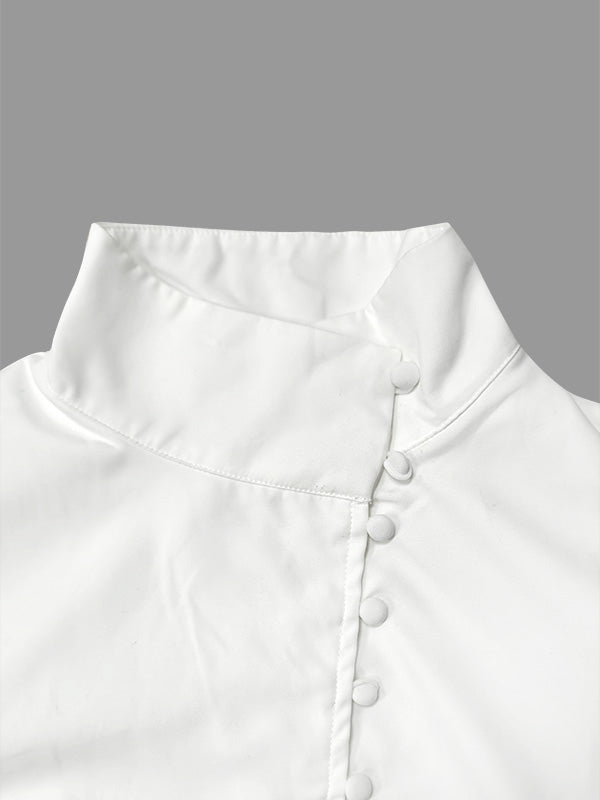 Long Sleeves Loose Solid Color Split-Joint High-Neck Blouses