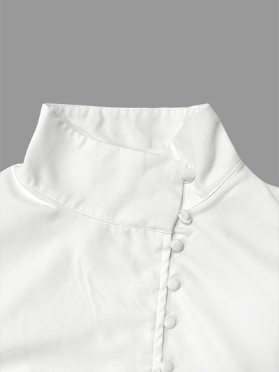 Long Sleeves Loose Solid Color Split-Joint High-Neck Blouses