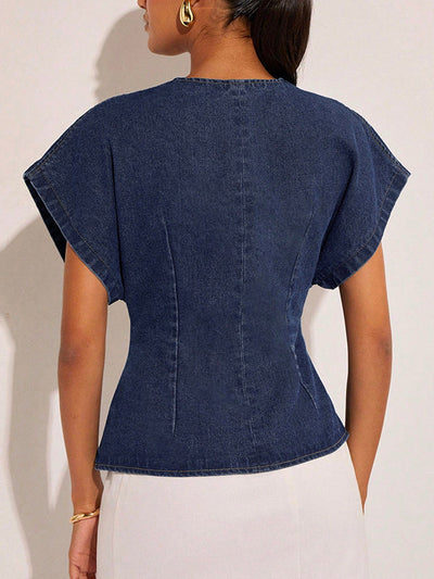 Raglan Sleeve Split-Joint V-Neck Blouses&Shirts Tops