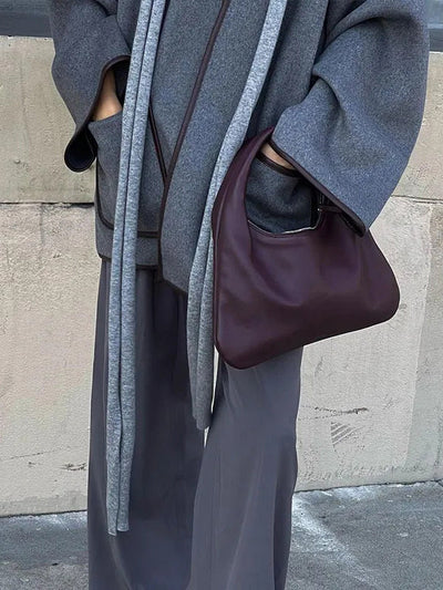 Long Sleeves Loose Pockets Solid Color Split-Joint Tied Waist V-neck Woolen Coat