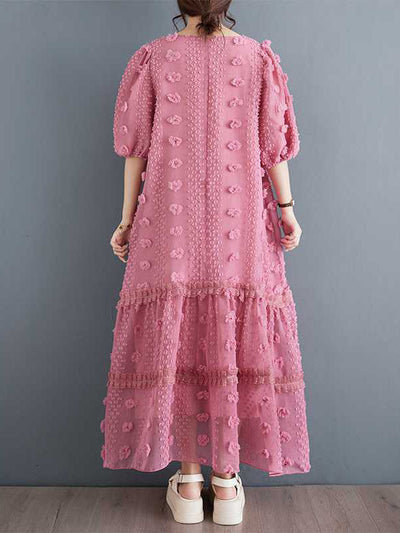 A-Line Half Sleeves Elasticity Jacquard Solid Color Split-Joint V-Neck Midi Dresses