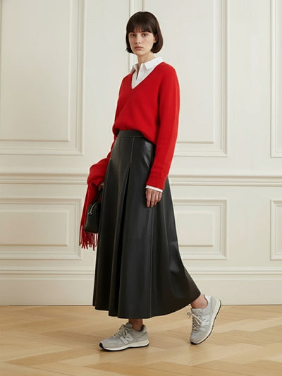 High Waisted Pleated Solid Color Skirts Bottoms