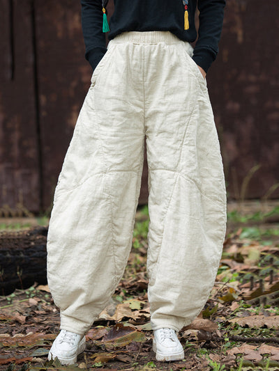 Women Vintage Autumn Solid Spliced Padded Harem Pants