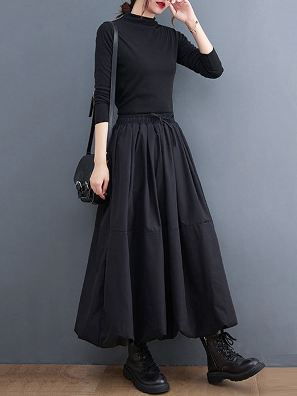 Urban Loose Drawstring High Waisted Black Bubble Skirt
