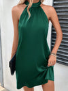 A-Line Loose Pleated Solid Color Halter-Neck Mini Dresses