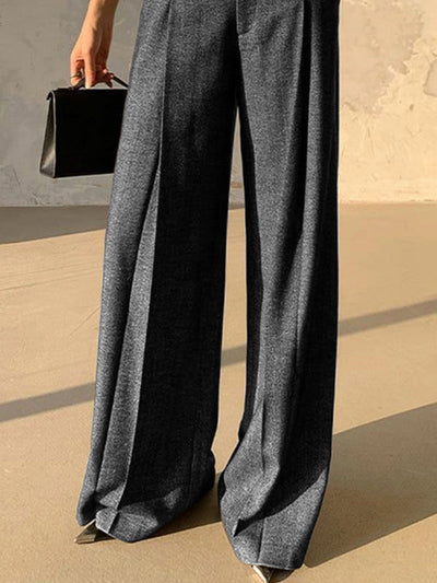 Loose Belted Solid Color Zipper Suit Pants Trousers