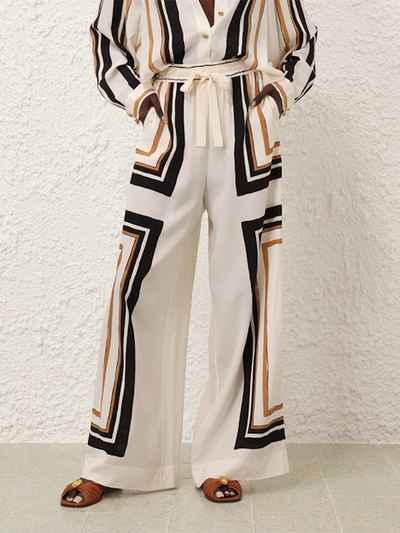 Loose Wide Leg Plaid Striped Tied Waist Casual Pants Bottoms Trousers