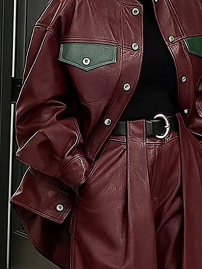 Long Sleeves Loose Buttoned Pockets Solid Color Round-Neck Jackets Outerwear