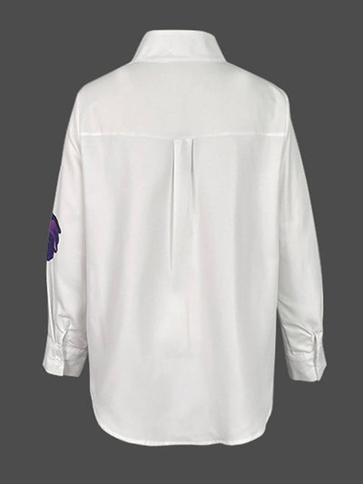 Long Sleeves Loose Flower Print Stand Collar Blouses&Shirts Tops