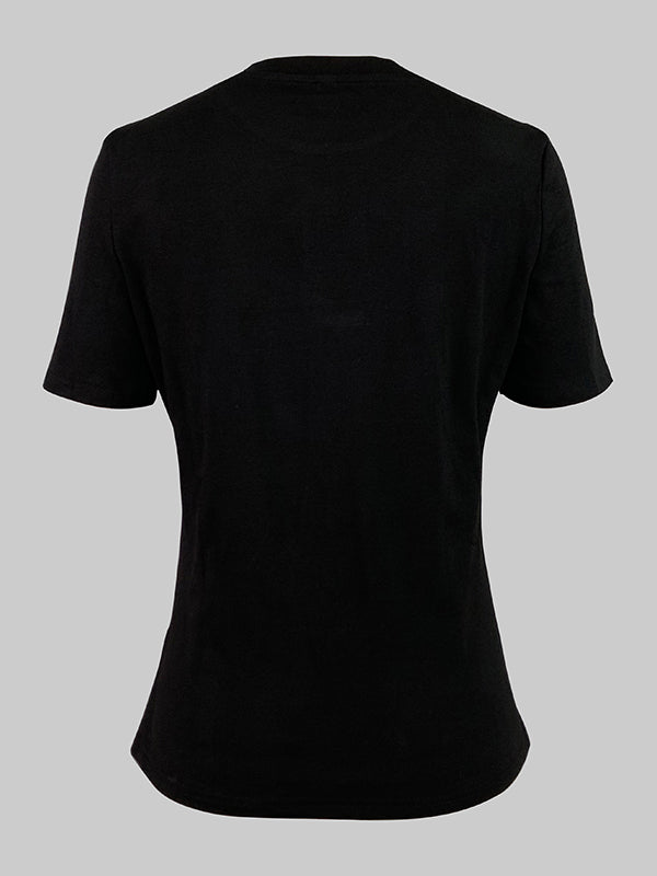 Short Sleeves Skinny Floral Printed Split-Joint Round-Neck T-Shirts