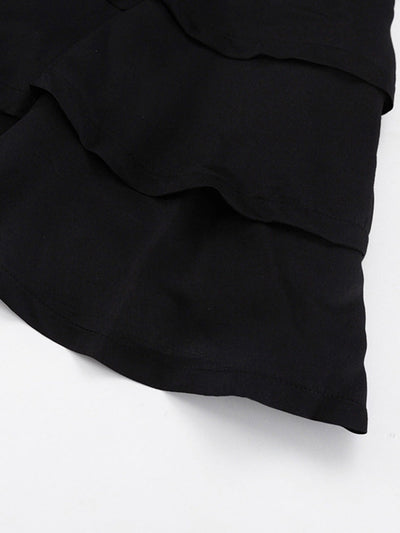 Bodycon Elasticated Waist Belted Buttoned Layered Solid Color Split-Joint Mini Dresses Shirt Dress